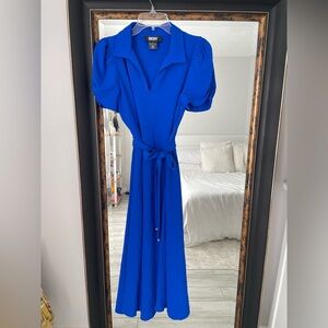 DKNY Royal Blue Maxi Puff Sleeve Dress